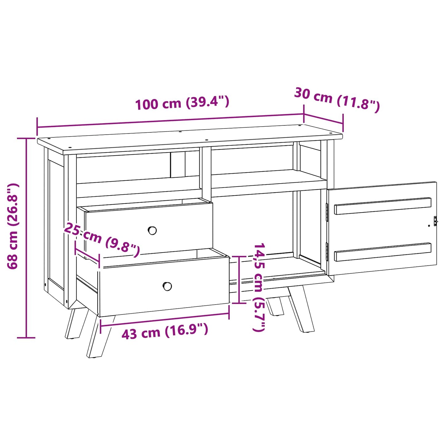 vidaXL Πλαϊνό γραφείο Φυσικό 100 x 30 x 68 εκ. Στερεό Ξύλο Τίκ