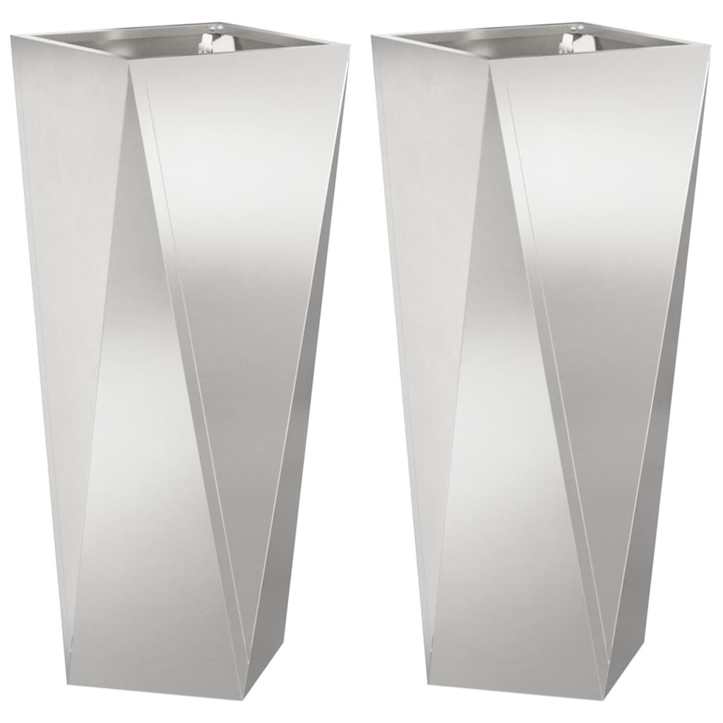 vidaXL Γλάστρα 2 pcs Ασημί 30 x 30 x 75 εκ Ανοξείδωτο ατσάλι