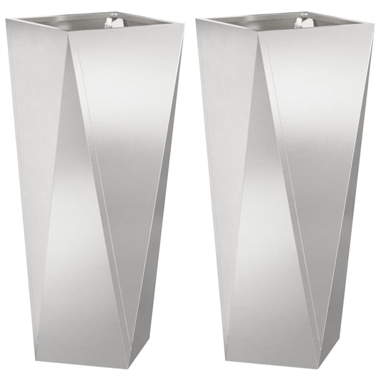 vidaXL Γλάστρα 2 pcs Ασημί 30 x 30 x 75 εκ Ανοξείδωτο ατσάλι