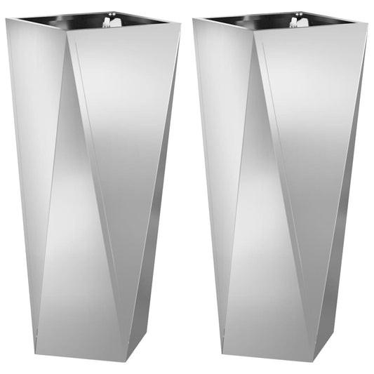 vidaXL Γλάστρα 2 pcs Ασημί 30 x 30 x 75 εκ Επικαλυμμένος Χάλυβας