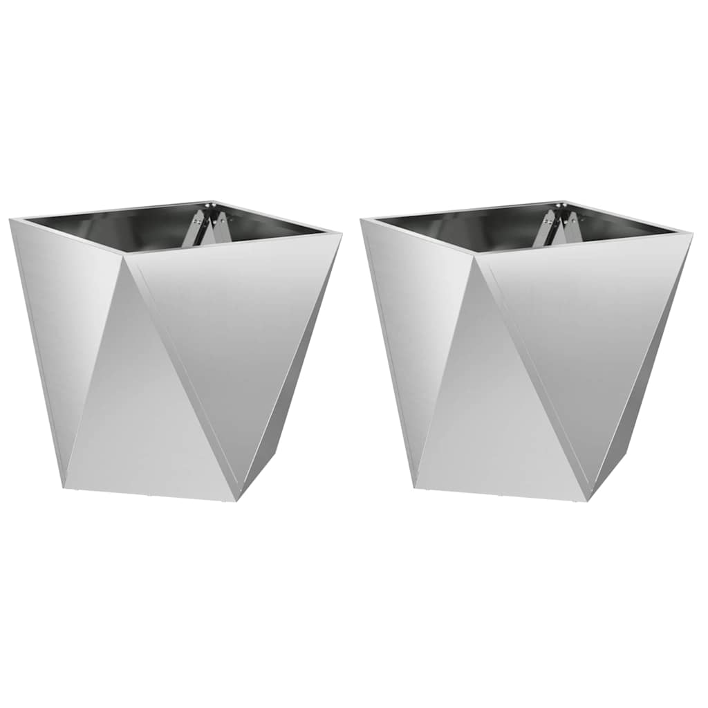 vidaXL Γλάστρα 2 pcs Ασημί 50 x 50 x 50 cm Επικαλυμμένος Χάλυβας