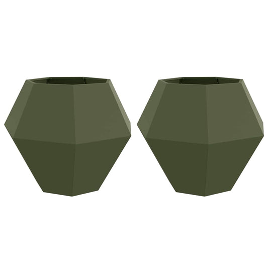 vidaXL Γλάστρα 2 pcs Ελιά Πράσινη 100 x 100 x 80 εκ Ατσάλι