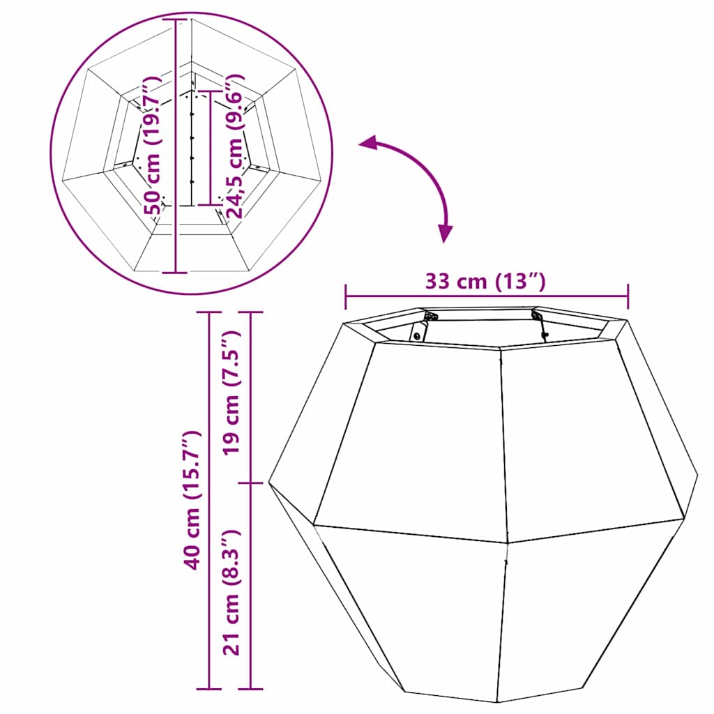 vidaXL Γλάστρα Μαύρο 50 x 50 x 40 cm Ατσάλι