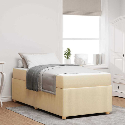 vidaXL Σκελετός Κρεβατιού με στρώμα Κρεμ 90 x 190 cm ύφασμα