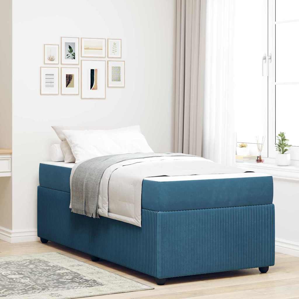 vidaXL Σκελετός Κρεβατιού με στρώμα Μπλε 90 x 200 cm ύφασμα