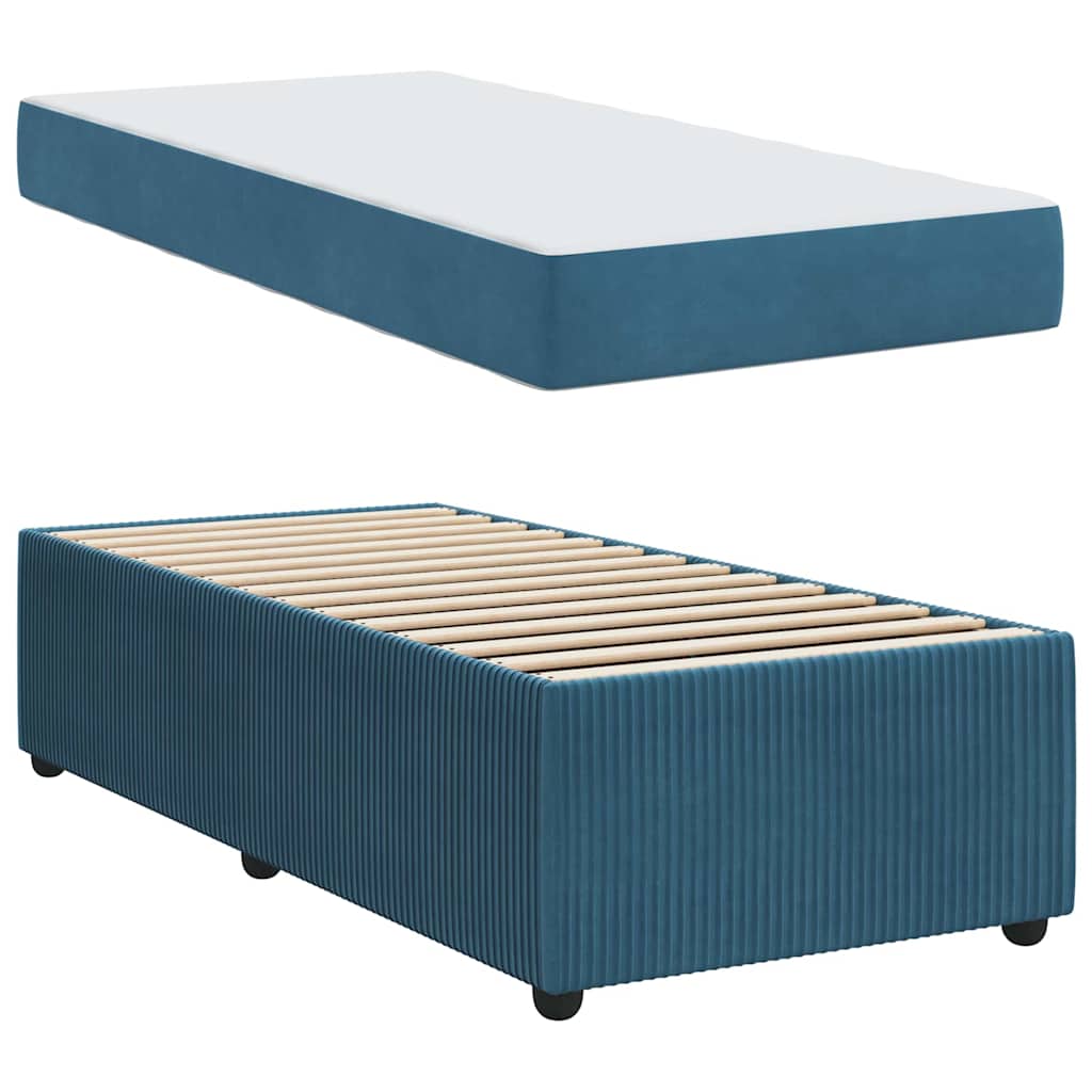 vidaXL Σκελετός Κρεβατιού με στρώμα Μπλε 90 x 200 cm ύφασμα