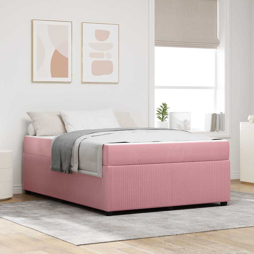 vidaXL Σκελετός Κρεβατιού με στρώμα Ροζ 140 x 200 cm ύφασμα