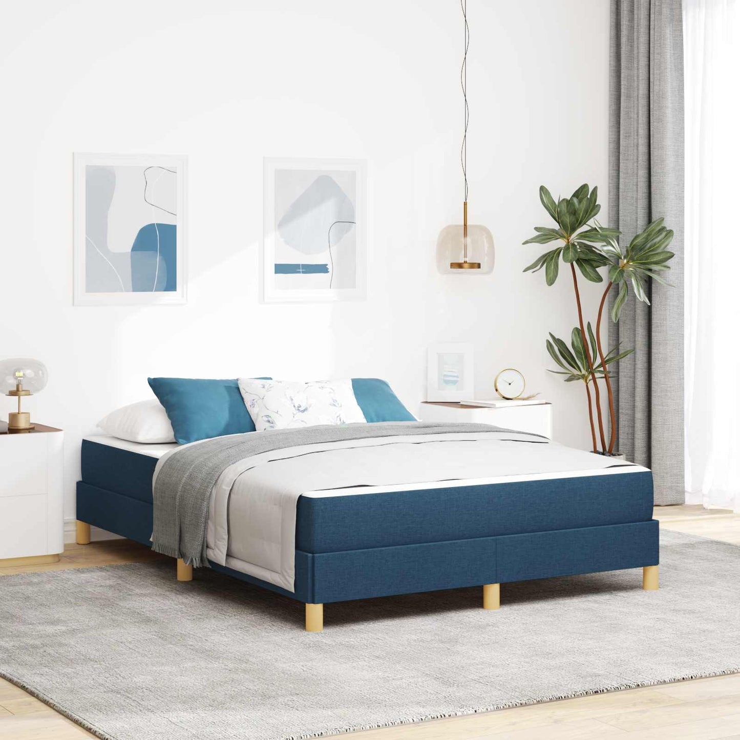 vidaXL Κρεβάτι με ελατήρια με στρώμα Μπλε 140 x 200 cm ύφασμα