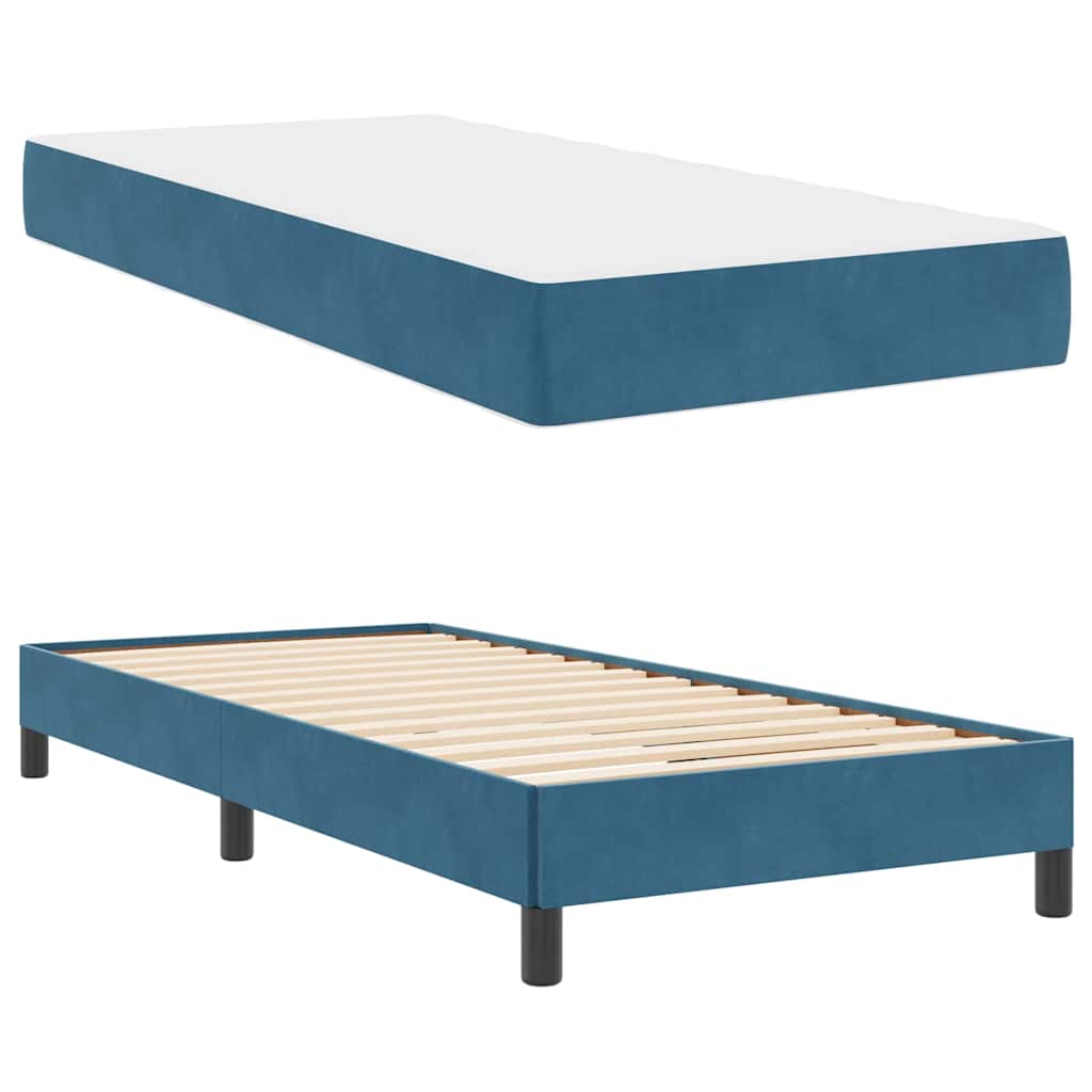vidaXL Κρεβάτι box spring με στρώμα Σκούρο Μπλε 90 x 190 cm Βελούδο