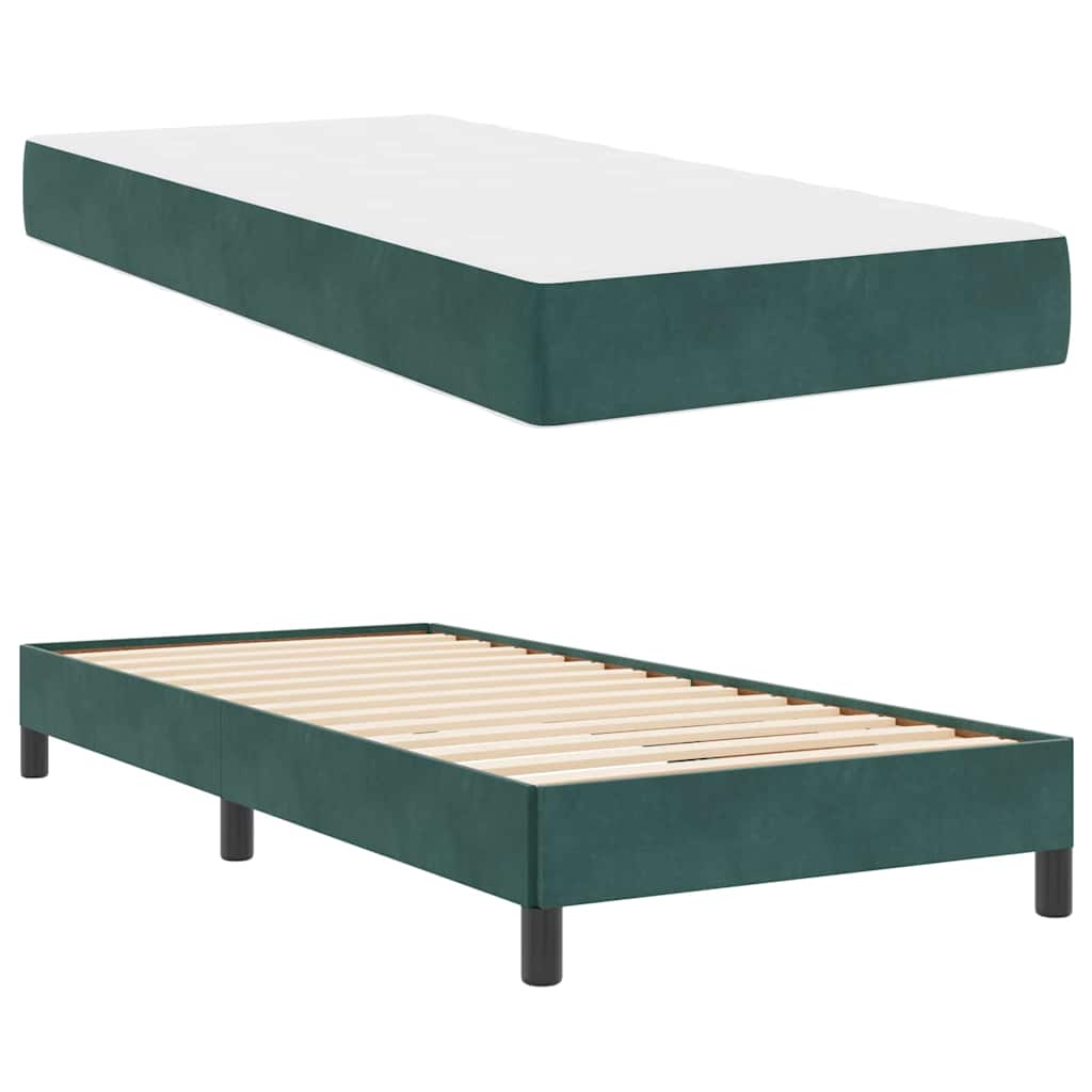 vidaXL Κρεβάτι box spring με στρώμα Σκούρο Πράσινο 90 x 200 cm Βελούδο