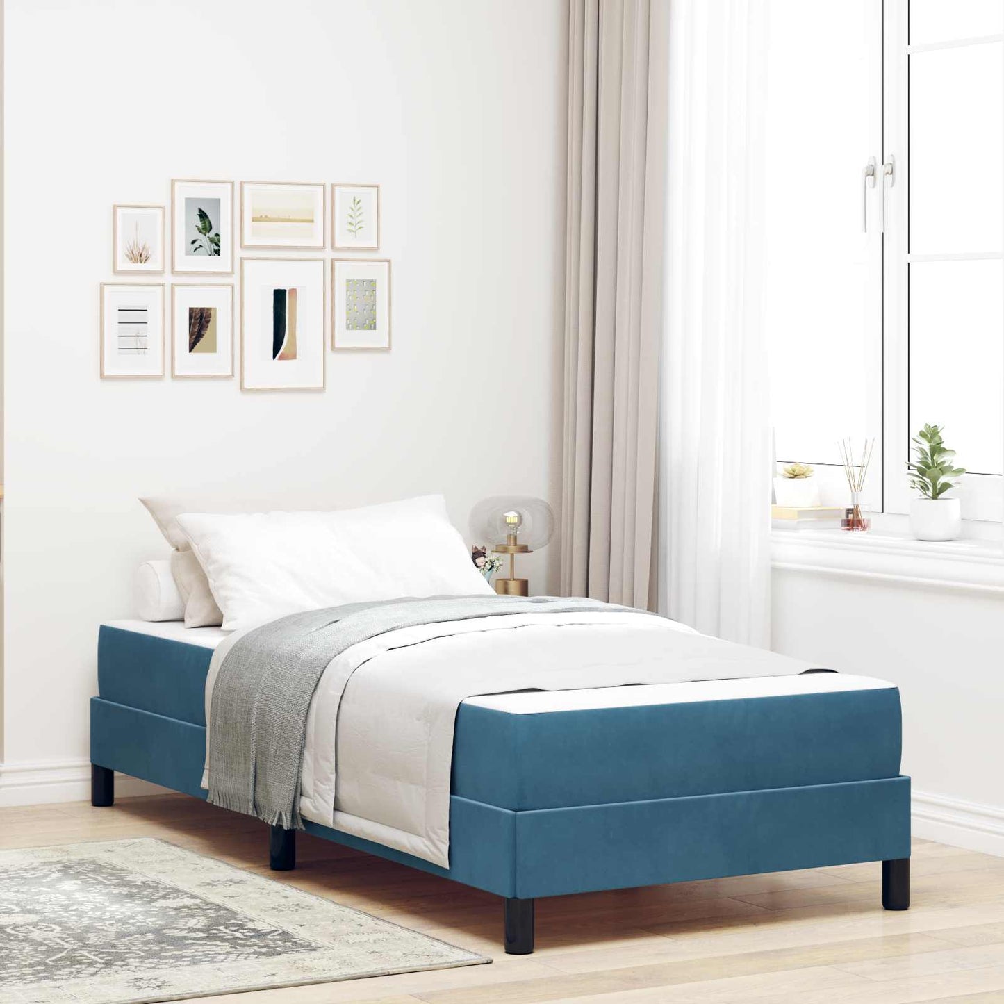 vidaXL Κρεβάτι box spring με στρώμα Σκούρο Μπλε 90 x 200 cm Βελούδο