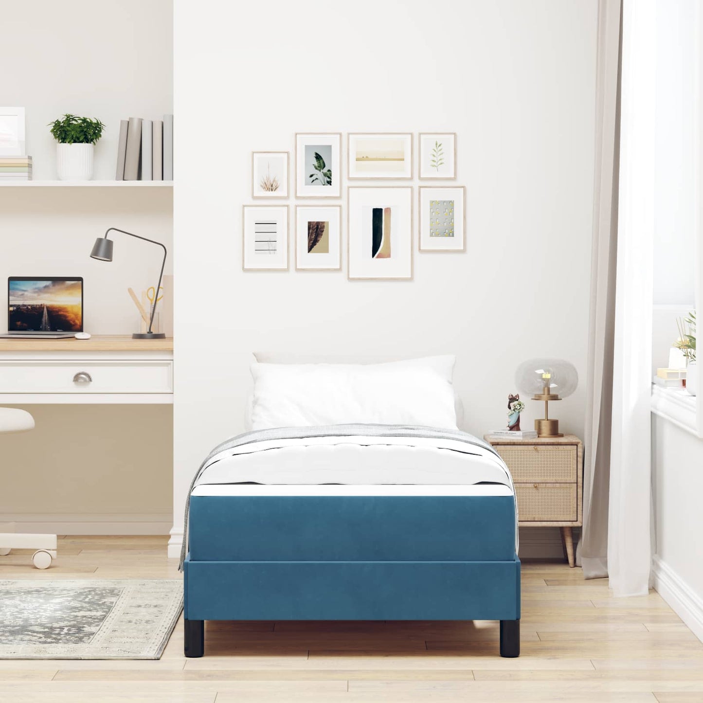 vidaXL Κρεβάτι box spring με στρώμα Σκούρο Μπλε 90 x 200 cm Βελούδο