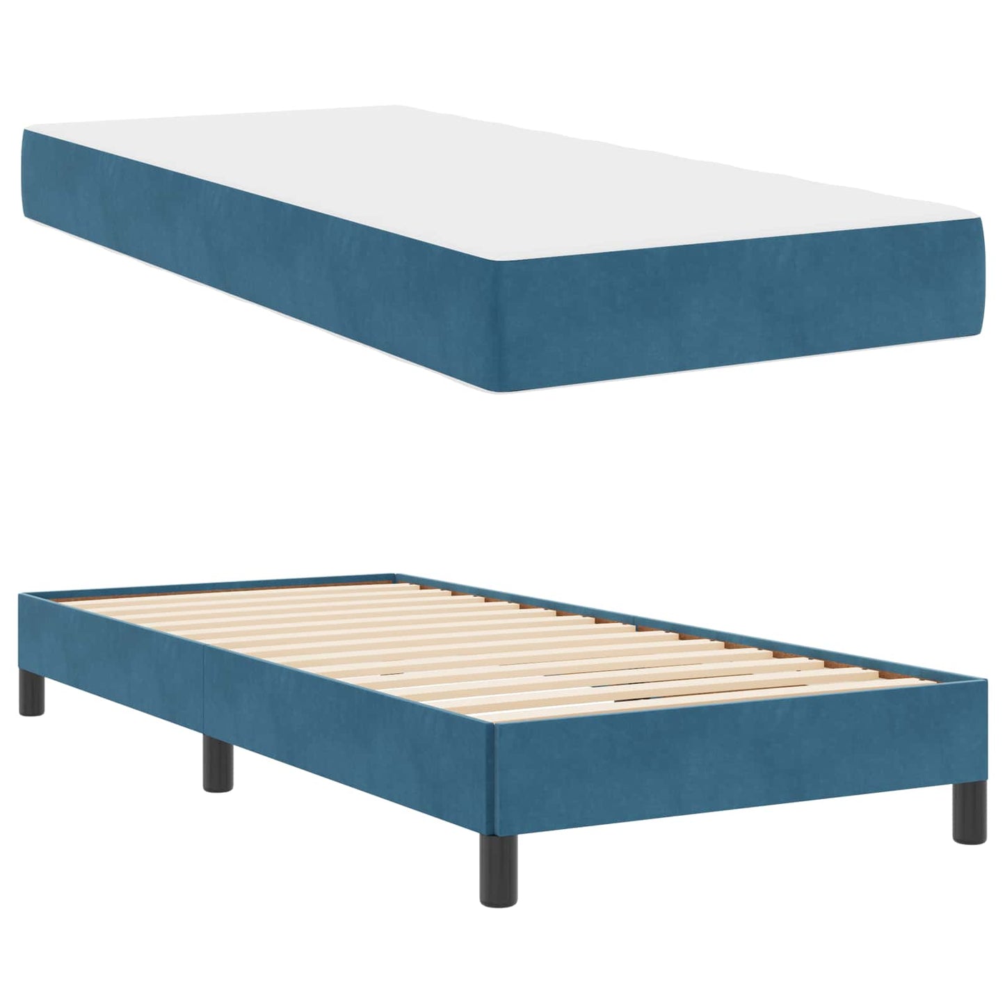 vidaXL Κρεβάτι box spring με στρώμα Σκούρο Μπλε 90 x 200 cm Βελούδο