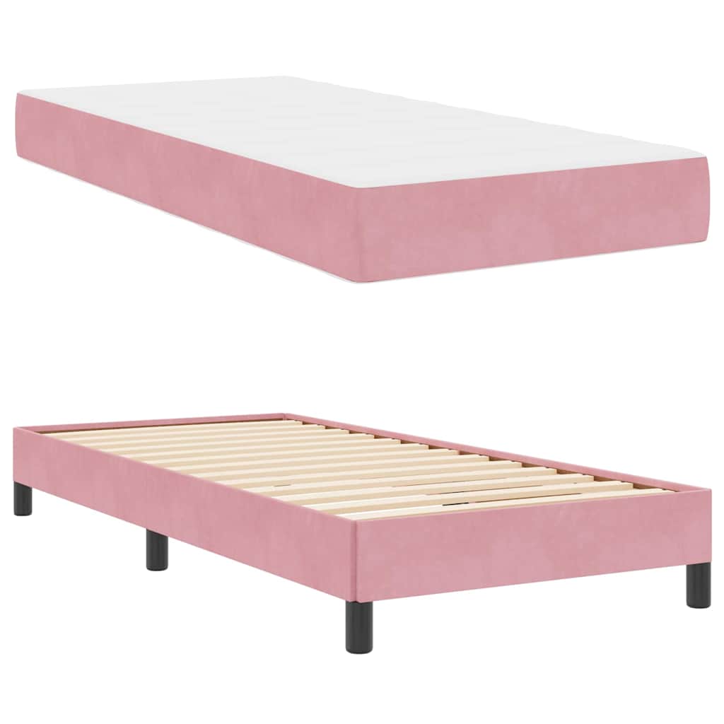 vidaXL Κρεβάτι box spring με στρώμα με στρώμα Ροζ 90 x 200 cm Βελούδο