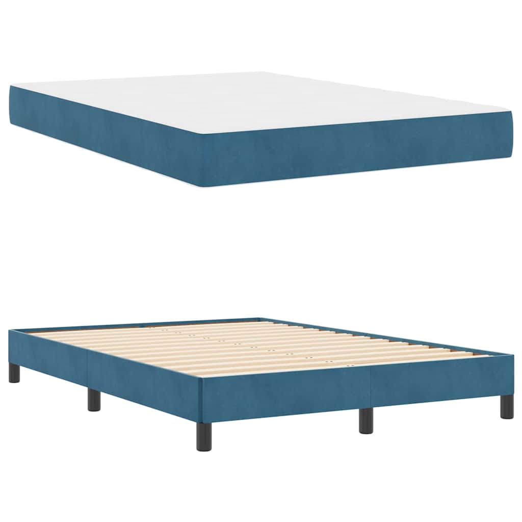vidaXL Κρεβάτι box spring με στρώμα Σκούρο Μπλε 140 x 190 cm Βελούδο