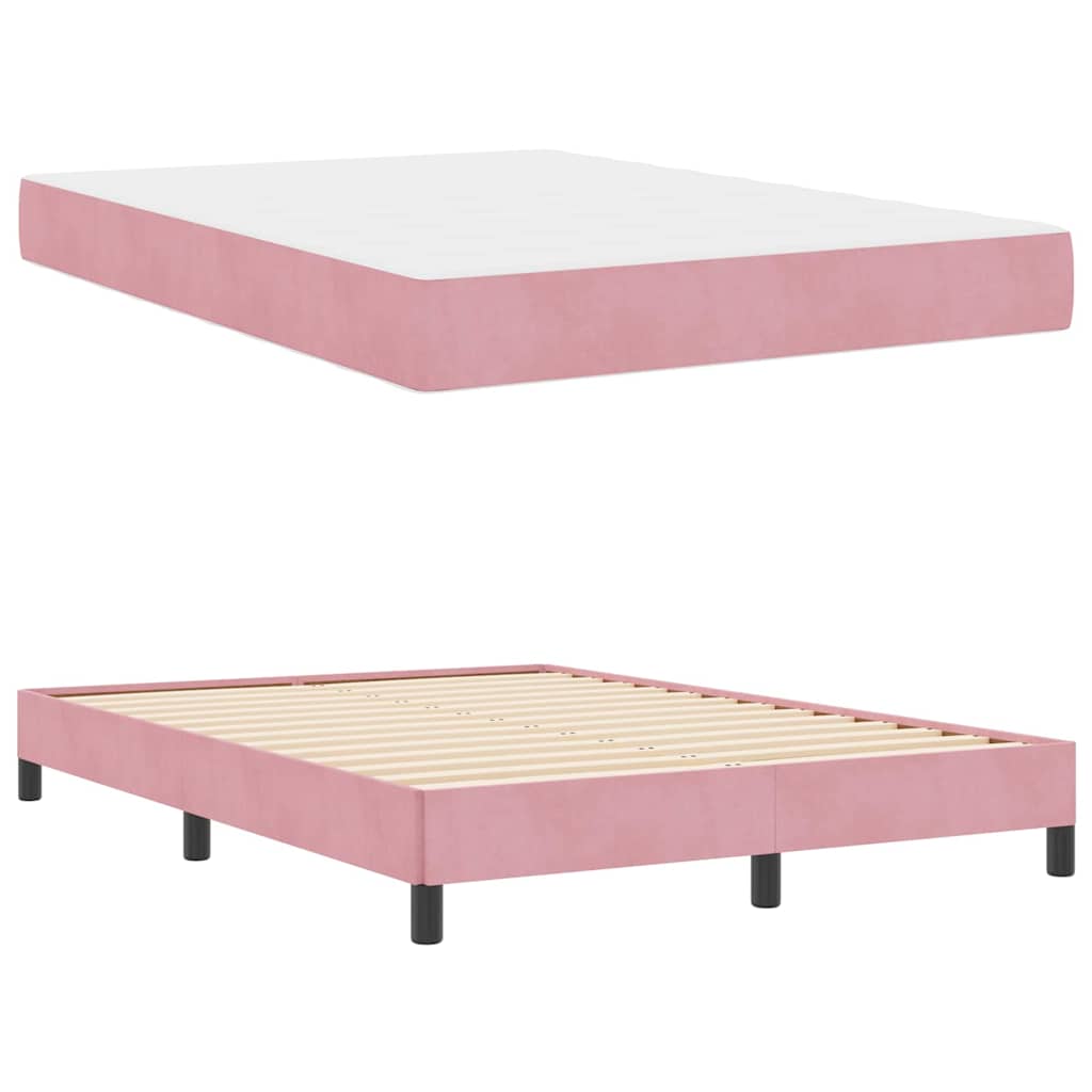 vidaXL Κρεβάτι box spring με στρώμα με στρώμα Ροζ 140 x 190 cm Βελούδο