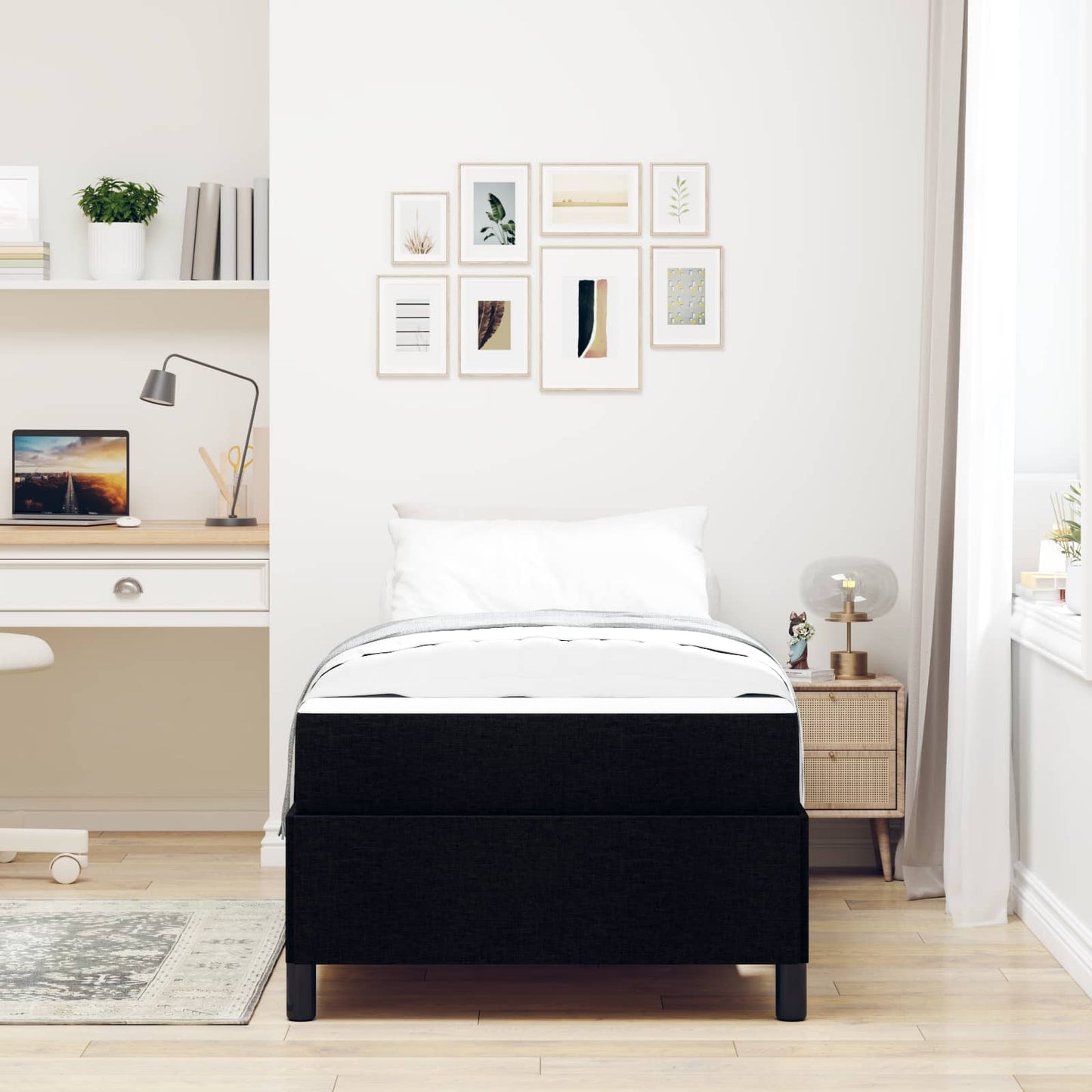 vidaXL Κρεβάτι με ελατήρια με στρώμα Μαύρο 90 x 190 cm ύφασμα