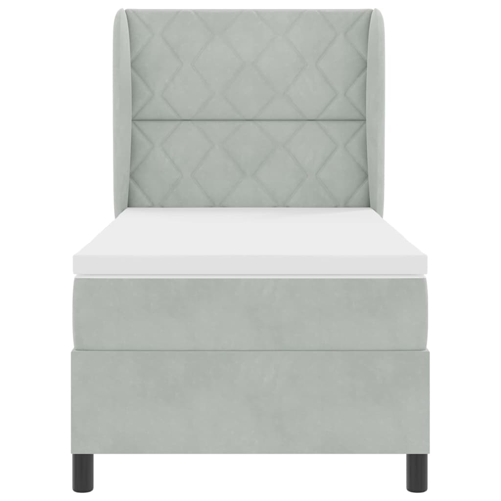 vidaXL Κρεβάτι με ελατήρια Ανοιχτό γκρι 190 x 90 cm Βελούδο