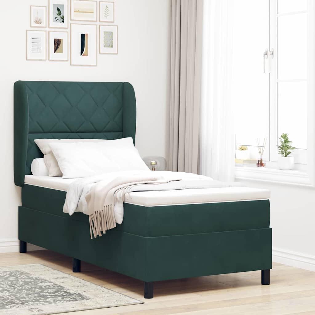 vidaXL Κρεβάτι με ελατήρια Σκούρο Πράσινο 200 x 100 cm Βελούδο