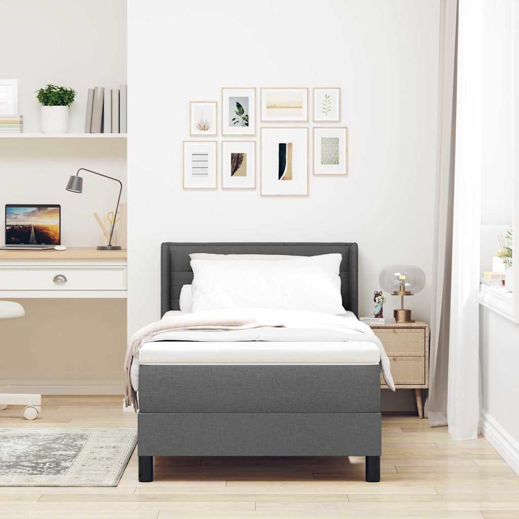vidaXL Κρεβάτι Box Spring με Στρώμα - Σκούρο Γκρι - 90 x 200 cm - Υφάσματος