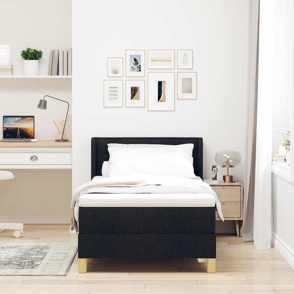 vidaXL Κρεβάτι με ελατήρια Μαύρο και Λευκό 90 x 200 cm ύφασμα
