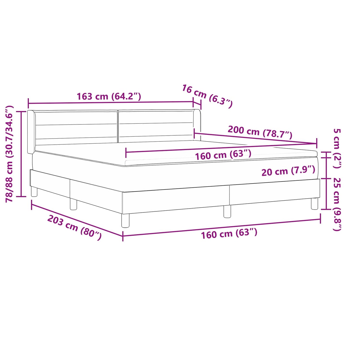 vidaXL Κρεβάτι με ελατήρια με στρώμα Μαύρο 200 x 160 εκατοστά ύφασμα