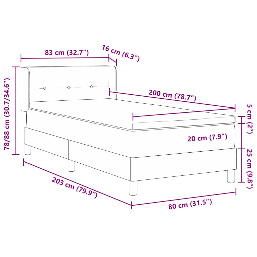 vidaXL Κρεβάτι με ελατήρια με κεφαλάρι Μπλε 200 x 80 εκατοστά ύφασμα