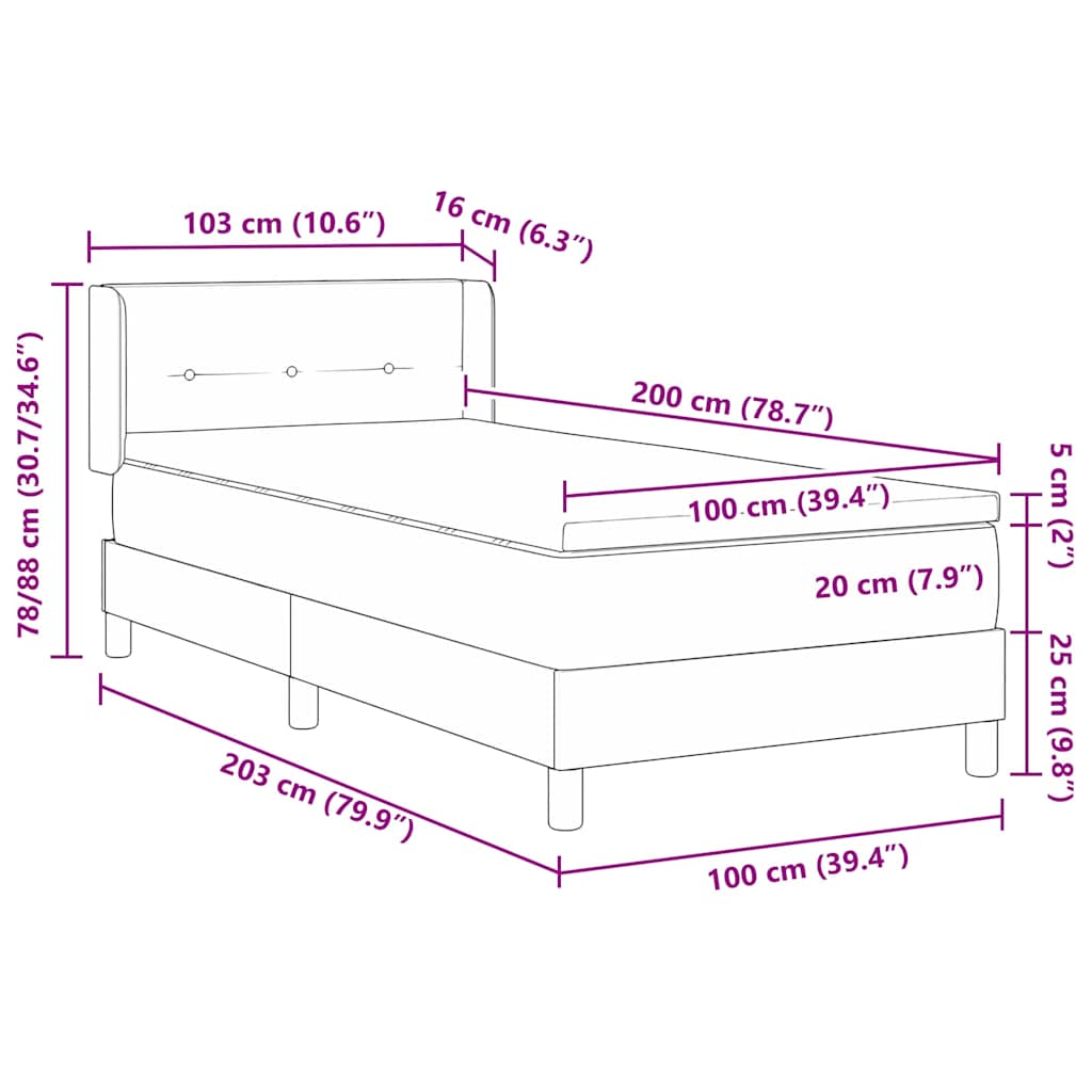 vidaXL Κρεβάτι με ελατήρια με μαξιλάρι Μπλε 200 x 100 cm ύφασμα