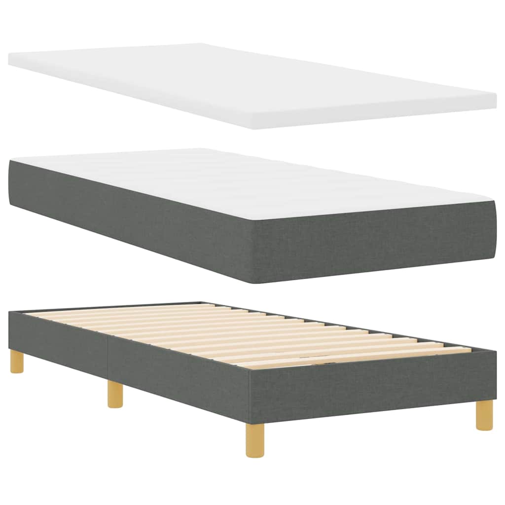 vidaXL Κρεβάτι Box Spring με Στρώμα Σκούρο Γκρι, 90 x 200 εκ, Υφασμάτινο