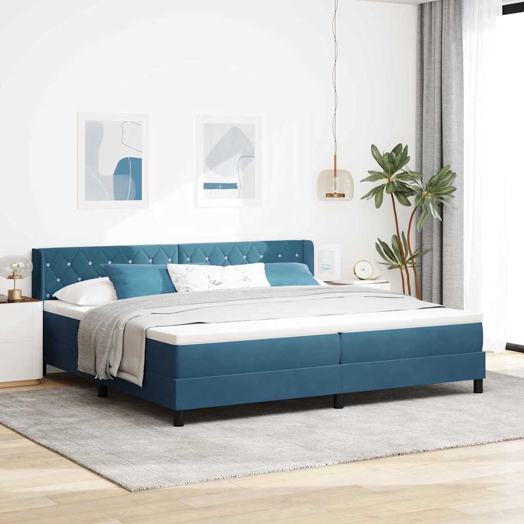 vidaXL Κρεβάτι με ελατήρια Σκούρο Μπλε 200 x 200 cm Βελούδο