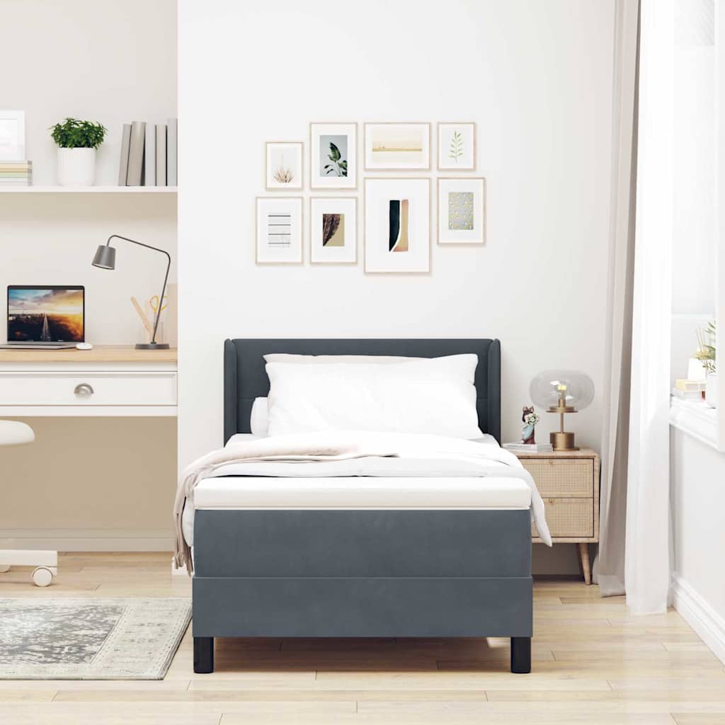 Κρεβάτι Box Spring με στρώμα vidaXL Γκρι 90x200 εκ Βελούδο