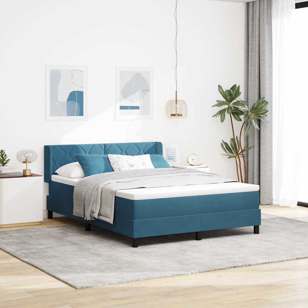 vidaXL Κρεβάτι με ελατήρια Σκούρο Μπλε 190 x 140 εκατοστά Βελούδο