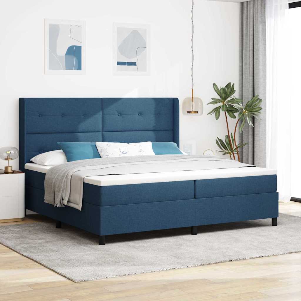 vidaXL Κρεβάτι με ελατήρια με μαξιλάρι Μπλε 200 x 200 cm ύφασμα