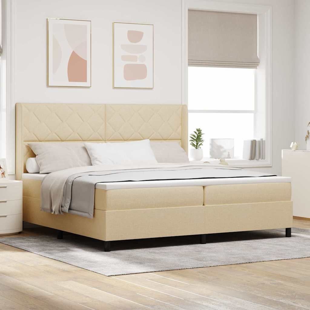 vidaXL Κρεβάτι με ελατήρια με μαξιλάρι Κρεμ 200 x 200 cm ύφασμα