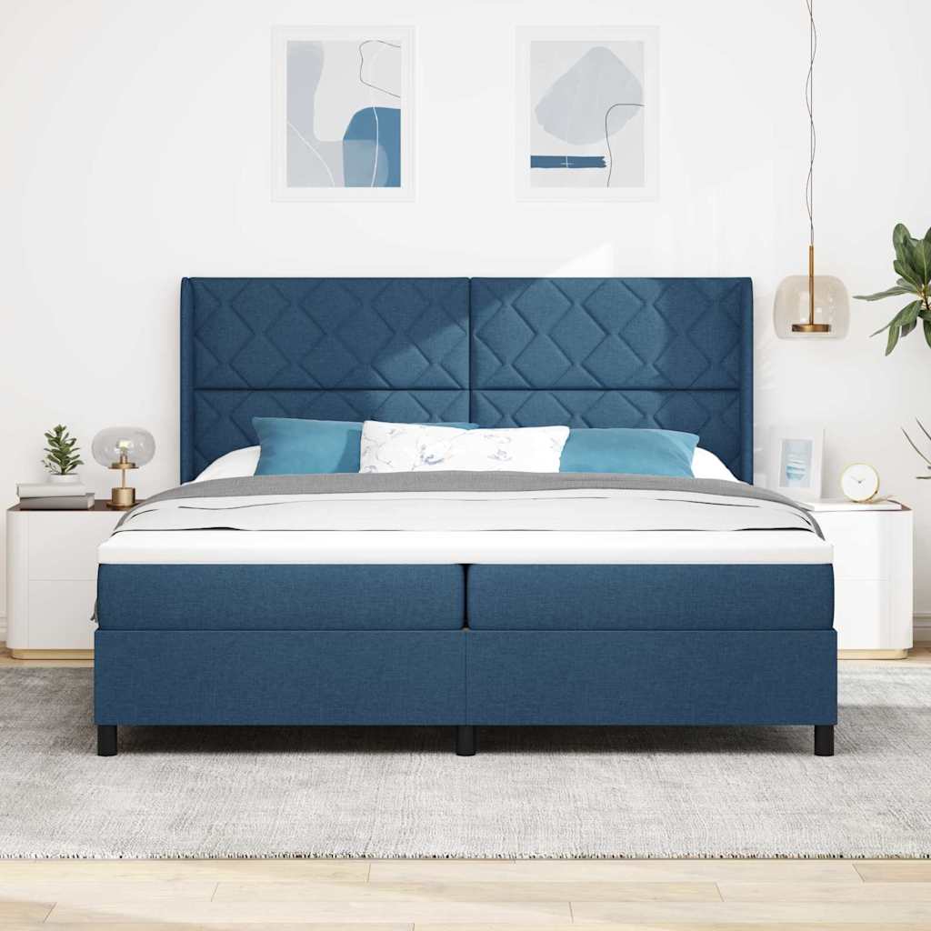 vidaXL Κρεβάτι με ελατήρια με μαξιλάρι Μπλε 200 x 200 cm ύφασμα