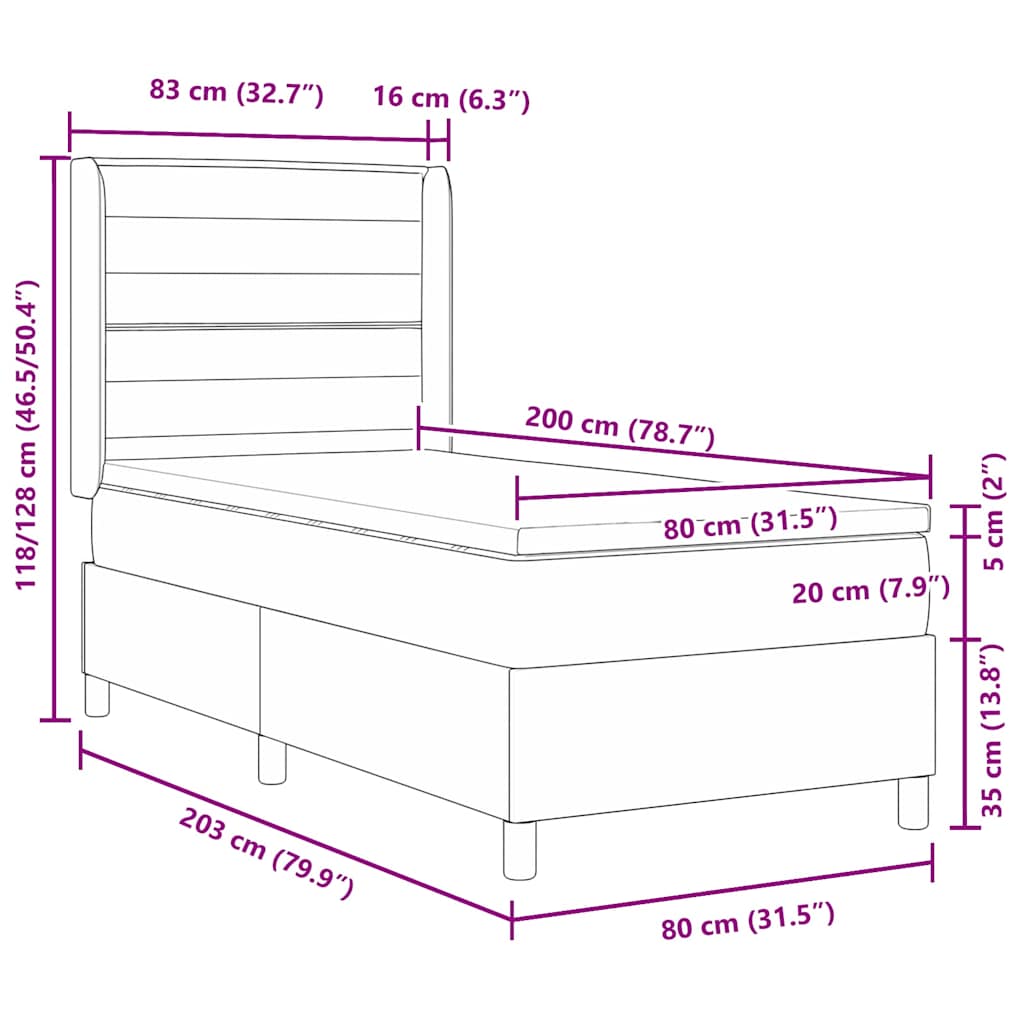 vidaXL Κρεβάτι με ελατήρια με στρώμα Μπλε 80 x 200 cm ύφασμα