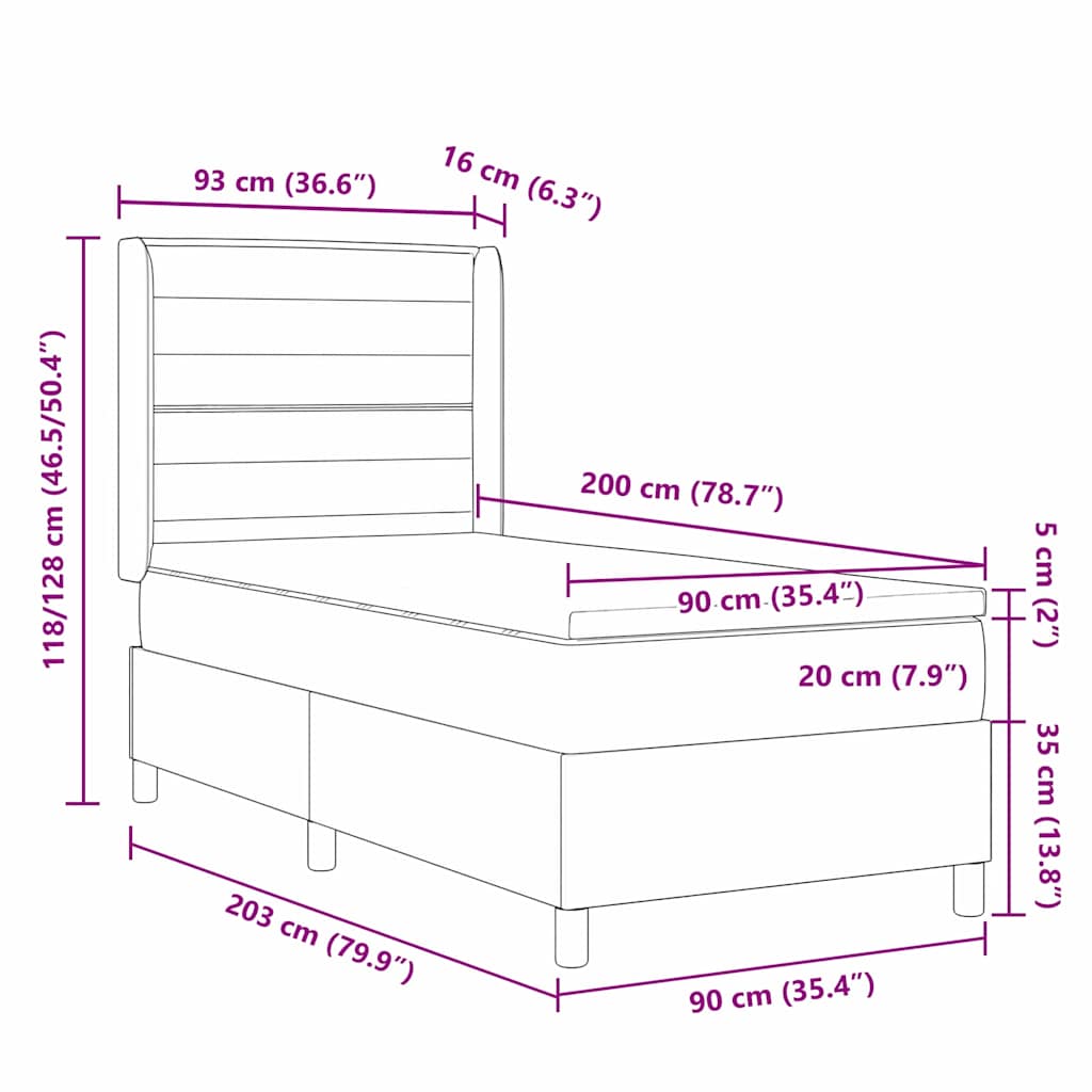 vidaXL Κρεβάτι με ελατήρια με στρώμα Μπλε 90 x 200 cm ύφασμα