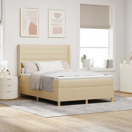 vidaXL Κρεβάτι με ελατήρια με στρώμα Κρεμ 140 x 190 cm ύφασμα