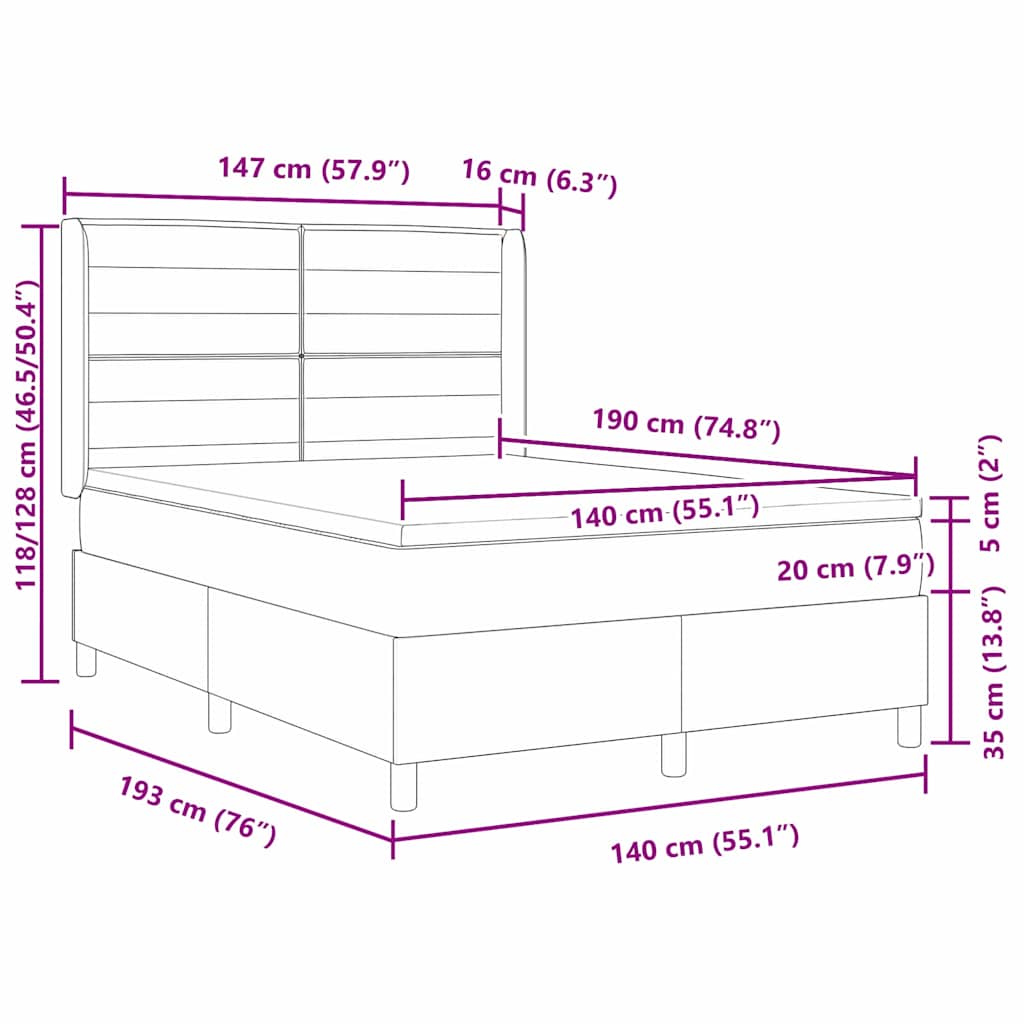 vidaXL Κρεβάτι με ελατήρια με στρώμα Μπλε 140 x 190 cm ύφασμα