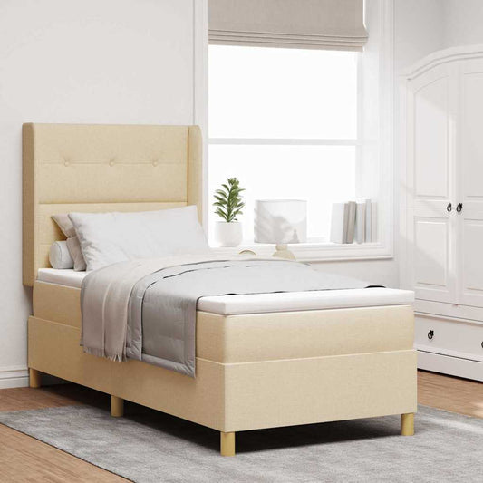 vidaXL Κρεβάτι με ελατήρια με κεφαλάρι Κρεμ 90 x 200 cm ύφασμα