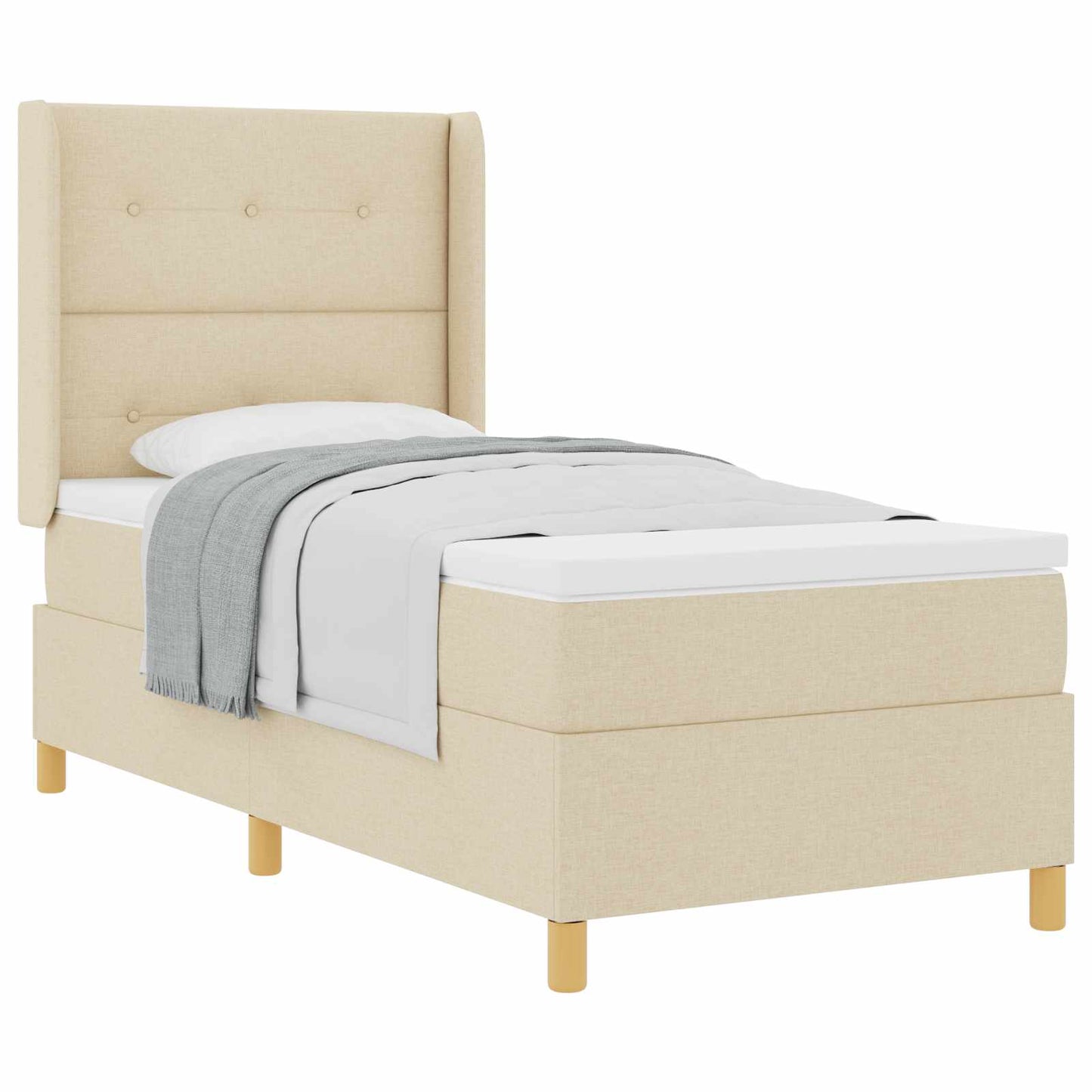 vidaXL Κρεβάτι με ελατήρια με κεφαλάρι Κρεμ 100 x 200 cm ύφασμα