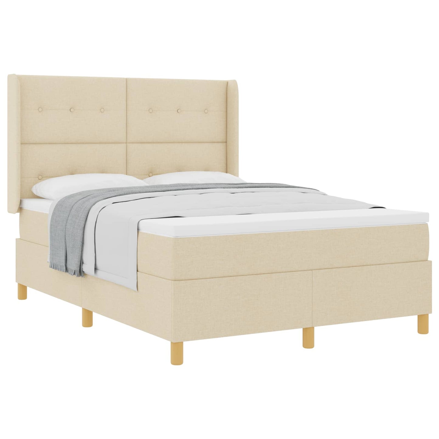 vidaXL Κρεβάτι με ελατήρια με κεφαλάρι Κρεμ 140 x 190 cm ύφασμα