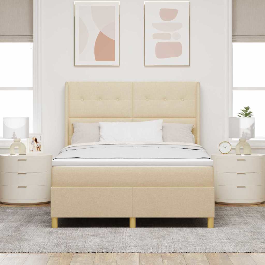 vidaXL Κρεβάτι με ελατήρια με κεφαλάρι Κρεμ 160 x 200 cm ύφασμα