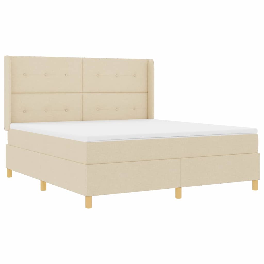 vidaXL Κρεβάτι με ελατήρια με κεφαλάρι Κρεμ 180 x 200 cm ύφασμα