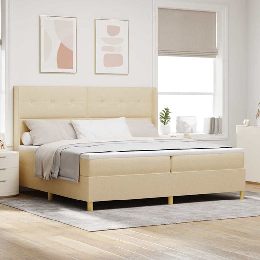vidaXL Κρεβάτι με ελατήρια με κεφαλάρι Κρεμ 200 x 200 cm ύφασμα