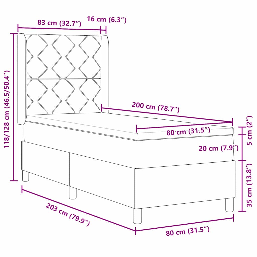 vidaXL Κρεβάτι με ελατήρια με κεφαλάρι Μαύρο 80 x 200 cm ύφασμα