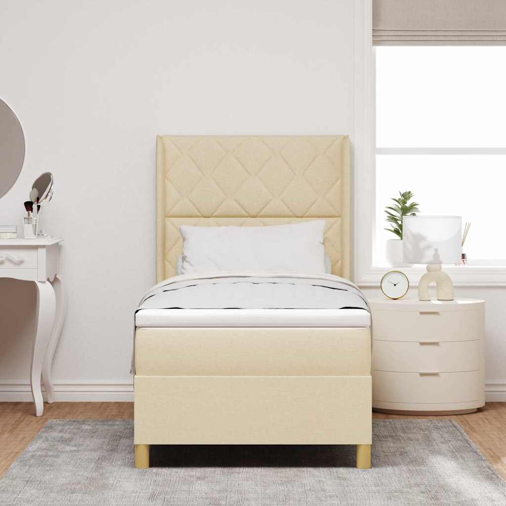 vidaXL Κρεβάτι με ελατήρια με κεφαλάρι Κρεμ 90 x 200 cm ύφασμα