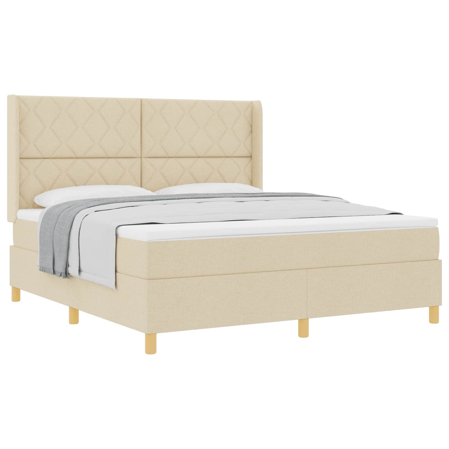 vidaXL Κρεβάτι με ελατήρια με κεφαλάρι Κρεμ 180 x 200 cm ύφασμα