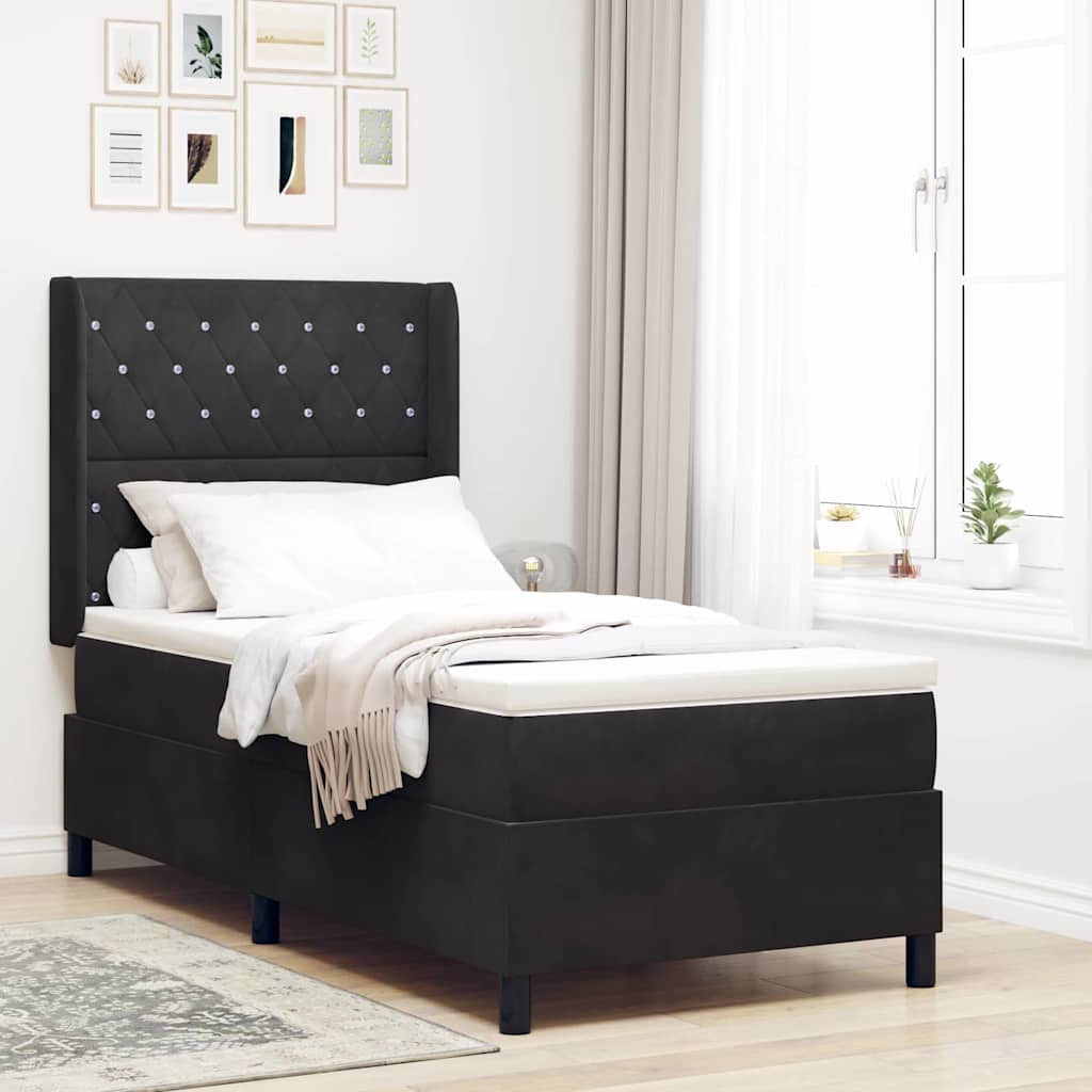 vidaXL Κρεβάτι με ελατήρια με στρώμα Μαύρο 100 x 200 cm Βελούδο