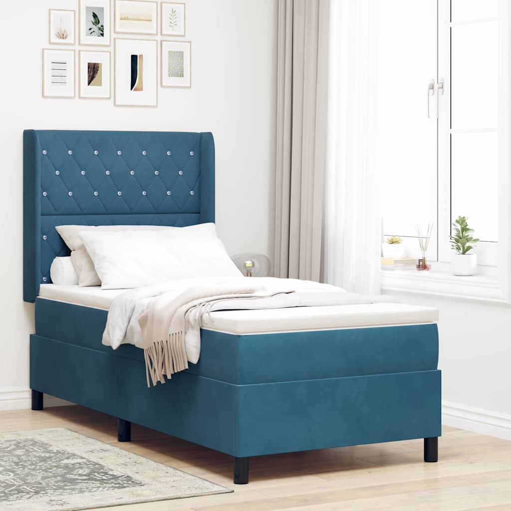 vidaXL Κρεβάτι με ελατήρια με στρώμα Μπλε 100 x 200 cm Βελούδο